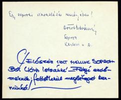 1974 Özv Veres Péterné Kossuth díjas író özvegyének 9 soros beírása, aláírása emléklapon, családtagj...