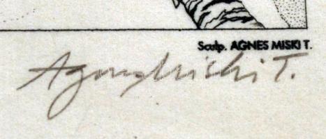 Agnes Miski T. (1949-): Város részlet. Rézkarc, papír, jelzett, üvegezett keretben, 10,5×6 cm