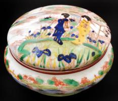 Keleti mintával díszített csehszlovák bonbonier, hibátlan, jelzett, d: 11 cm, m: 6 cm