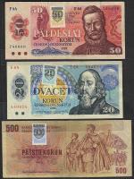 Szlovákia 1993. Ideiglenes kiadás, cseh bankjegyeken szlovák ellenbélyeg 20K + 50K + 500K T:II