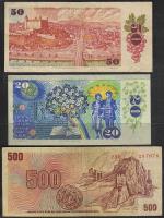 Szlovákia 1993. Ideiglenes kiadás, cseh bankjegyeken szlovák ellenbélyeg 20K + 50K + 500K T:II