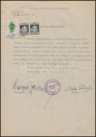 1942 Községi bizonyítvány okmány + sporttámogatási bélyegekkel