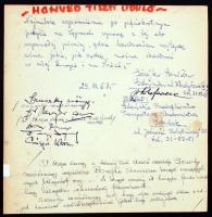 1963 Komlóssy Erzsébet Kossuth-díjas operaénekes, Hódos Judit előadóművész és 9 neves újságíró saját kezű beírása és aláírása emléklapon