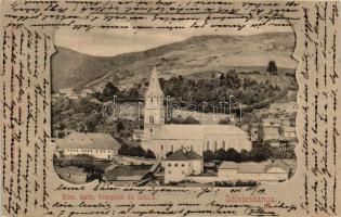 Gölnicbánya, Római katolikus templom és iskola, kiadja Máté Gusztáv / Roman Catholic church and school