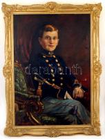 Mucha István: Juhász Ödön hadnagy, ifjon elhunyt debreceni tiszt képe. Olaj, vászon, jelzett, sérült, antik keretben, 80×60 cm