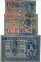 1902. 1000K T:II+ + 1912. 100K T:II+ + 1913. 20K II.kiadás T:II+ parányi szakadással. Mindegyik csak egyszer hajtva!