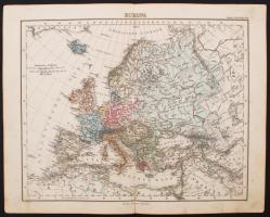 cca 1880 Német nyelvű színes Európa térkép a Stieler-féle iskolai atlaszból, Gotha:Justus Perthes kiadása, 32x25 cm / cca 1880 Map of Europe, Stieler's Schul-Atlas No.6., Gotha:Justus Perthes edition, 32x25 cm