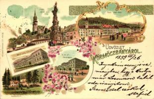 1899 Körmöcbánya, Kremnica, Főtér, Vadászkürt; kiadja Ritter / floral litho