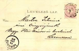 1899 Körmöcbánya, Kremnica, Főtér, Vadászkürt; kiadja Ritter / floral litho