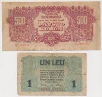 Vegyes: Románia/Német megszállás 1917. 1L + Csehszlovákia 1944. 500K T:III,III- Mixed: Romania/German occupation 1917. 1 Leu + Czechoslovakia 1944. 500 Korun C:F,VG