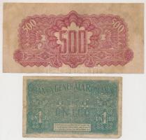 Vegyes: Románia/Német megszállás 1917. 1L + Csehszlovákia 1944. 500K T:III,III-
Mixed: Romania/Germa...