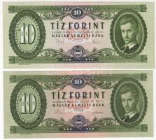 1969. 10Ft előlapon felcsúszott nyomat + 1975. 10Ft mindkét oldalon erősen ferde és felcsúszott nyomat T:I