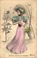 Christmas, lady with birds