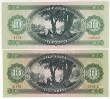 1969. 10Ft előlapon felcsúszott nyomat + 1975. 10Ft mindkét oldalon erősen ferde és felcsúszott nyom...