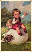 Easter, children with egg, rabbit s: Fialkowska (EK)
