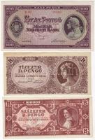1945. 100P + 10.000B.-pengő + 100.000B.-pengő mindhárom elcsúszott (ferde, lefelé) nyomatokkal T:II+ Csak egyszer hajtva!