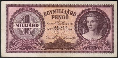 1946. 1000.000.000P + 10.000B.-pengő (4x) mindegyiken látványos lemezhiba (folt, csík, elkenődés, stb) T:I+