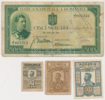 Románia 1917. 10b + 25b + 50b + 1934. 500L T:II-,III,III- Romania 1917. 10 Bani + 25 Bani + 50 Bani + 1934. 500 Lei C:VF,F,VG