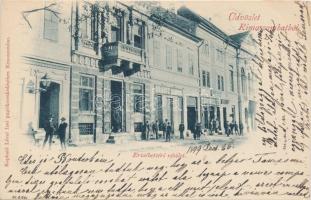 1899 Rimaszombat, Erzsébet tér, Krausz Simon és Lévai Izsó kereskedései; Lévai Izsó kiadása / Elisabeth square, shops