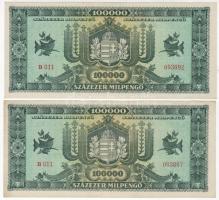 1946. 100.000Milpengő (2x) elő- és hátlapon egyaránt felcsúszott nyomat + kevés ugrású sorozatszámok...