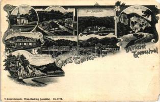 Tomest, Kápolna, régi és új üveggyár, völgy, nemesi kúria, Üvegcsiszoló, munkás lakások / chapel, old and new glass factory, valley, mansion, workers' houses, floral Art Nouveau (EM)