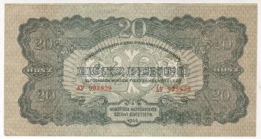 1944. 20P "V.H." előlapon felső szegély alatt átmenő fehér csík nyomatelcsúszás miatt T:II