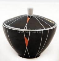 Unterweissbach fekete porcelán bonbonier, hibátlan, jelzett, m: 13 cm, d: 12 cm