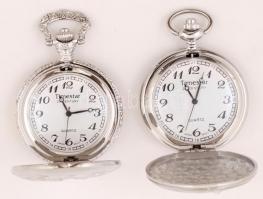 2 db Timestar Quartz fém zsebóra, az egyik vadászjelenetes fedőlappal, nem működnek