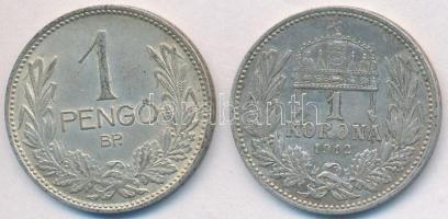 1912KB 1K Ag "Ferenc József" + 1938. 1P T:2,2-