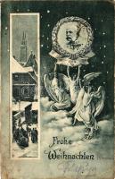 1914 WWI Christmas military greeting card, Franz Joseph, angels (EB)