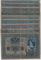 1902. 1000K (8x) piros függőleges "Deutschösterreich" fny-sal, 2 klf papírtípusban T:II,II...