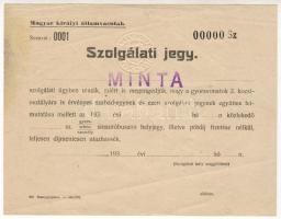 1930-as évek Magyar Királyi Államvasutak - szolgálati jegy "000-ás" Minta diósgyőri vízjel...
