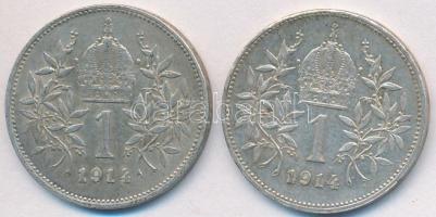 Ausztria 1914. 1K Ag "Ferenc József" (2x) T:2,2- Austria 1914. 1K Ag "Franz Joseph" (2x) C:XF,VF