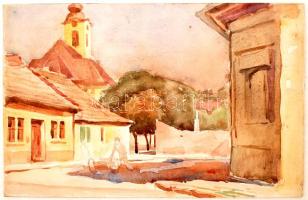 Sostarics Lajos(1896-1968): Utcarészlet. Akvarell, papír, jelzés nélkül, 19x28 cm