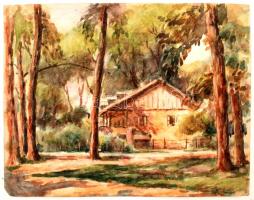 Sostarics Lajos (1896-1968): Városliget. Akvarell, papír, jelzés nélkül, 23x30 cm