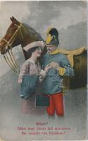 WWI romantic military card, cigarette smoking cavalry soldier (EK)