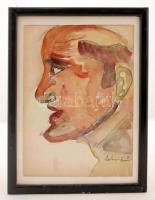 Olvashatatlan jelzéssel: Férfi fej, akvarell, papír, üvegezett fa keretben, 32,5×23,5 cm