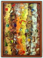 Fixmer jelzéssel: Jelek és formák harmóniája, olaj, papír, fa keretben, 69×49 cm