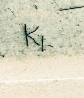 K. I. jelzéssel: Táncoló nő, rézkarc, papír, üvegezett fa keretben, 10×13 cm