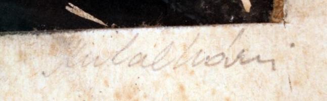 Olvashatatlan jelzéssel: Női portré, tus, papír, üvegezett fa keretben, 20,5×15 cm