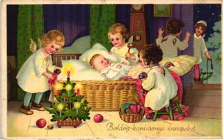 Christmas, angels with newborn baby, Amag 3140. litho (fl)