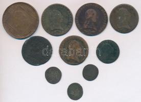 Vegyes: ~1600-1800. 10db-ból álló vegyes ezüst és bronz krajcár tétel, közte 16??KB 15Kr Ag "I. Lipót" (4.06g) T:3,3- patina