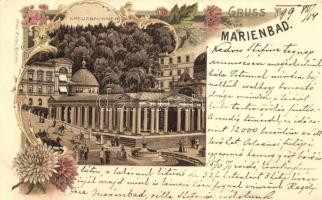1899 Marianske Lazne, Marienbad; Kreuzbrunnen / fountain, Otto Zieher, floral, litho (EB)
