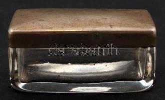 Antik, alpakka tetejű, üveg írószertartó, 65x35mm