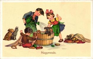 Nagymosás. / children, dogs, washing, humour