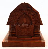 Antik, keleti motívumokkal gazdagon díszített orosz(?) szivarkatartó doboz, fa, cirill felirattal, 1...