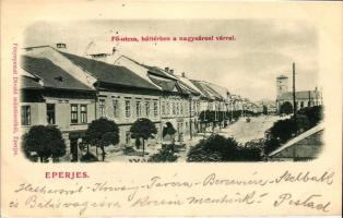 1899 Eperjes, Fő utca, nagysárosi vár, Sváby Ferenc üzlete, Divald / main street, castle, shop (EK)