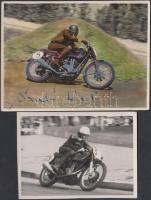 1949 Szabó László(1934-) magyar motorversenyző, 2 db fotó, egyik színezett, 9x6 és 11x8 cm