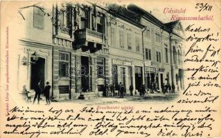 1898 Rimaszombat, Rimavska Sobota; Erzsébet tér, Krausz Simon üzlete, Lévai Izsó papírkereskedése és saját kiadása / square with shops (EB)