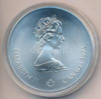 Kanada 1974. 5$ Ag "Montreali olimpia - Olimpiai gyűrűk" sérült tokban tanúsítvánnyal T:1 Canada 1974. 5 Dollars Ag "Montreal Olympic Games - Olympic rings" in damaged case, with certificate C:UNC
